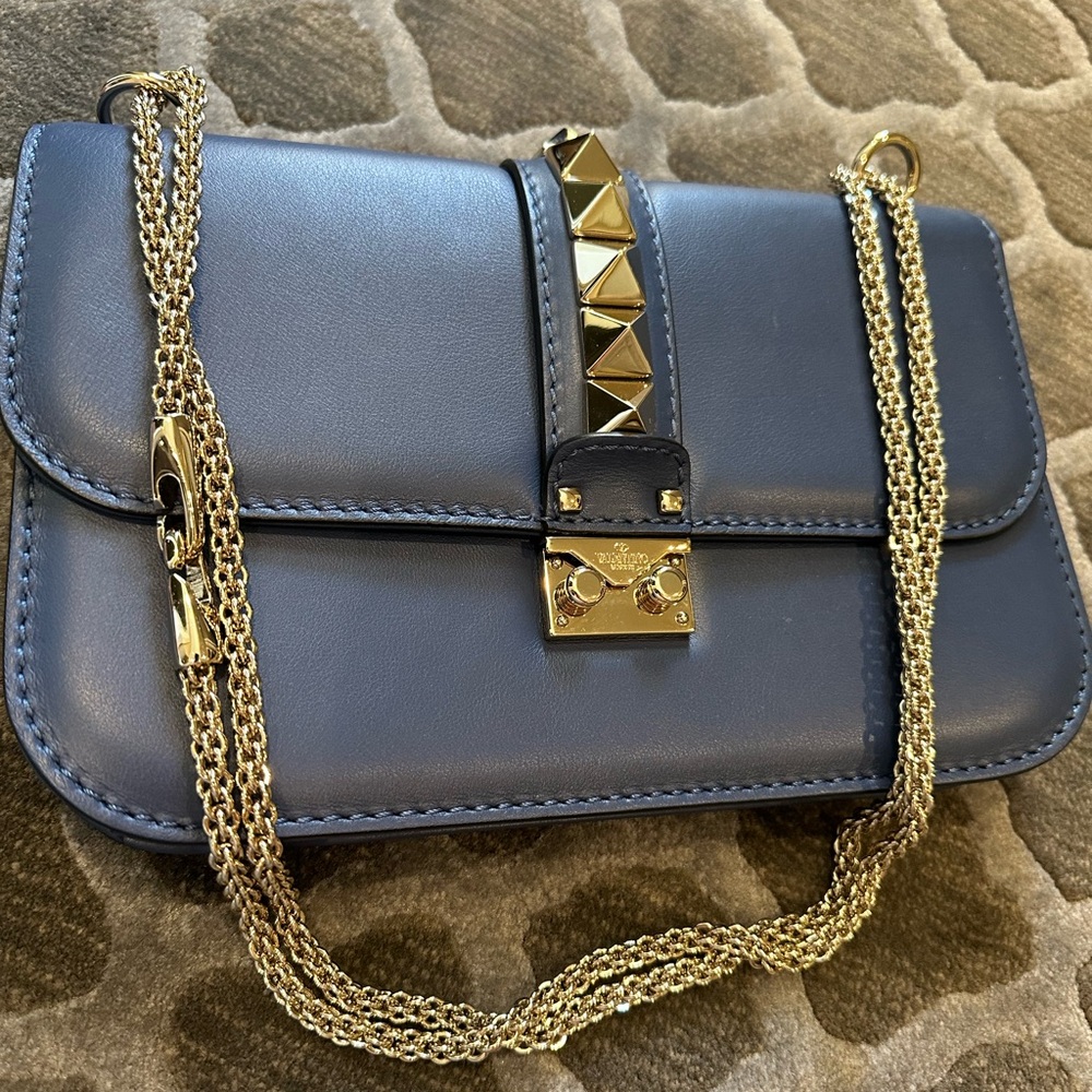 Valentino Navy Crossbody Bag with Gold Stud
